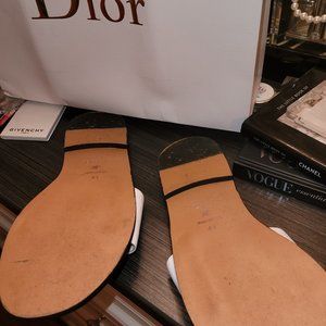 White leather and Silver Logo Leather Mule